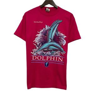 Vtg Florida Keys Dolphins 1990's Sherry's Best Men's Size M Fuchsia T-Shirt euc